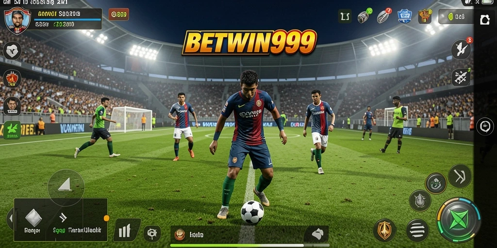 Screenshot BETWIN999 menampilkan momen seru dalam pertandingan sepak bola.
