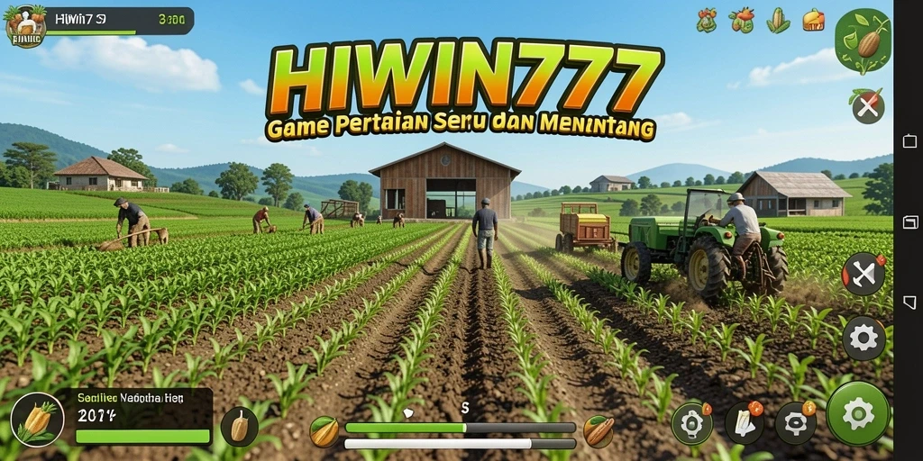 Gameplay seru HIWIN777 dengan kebun yang luas dan hewan ternak.