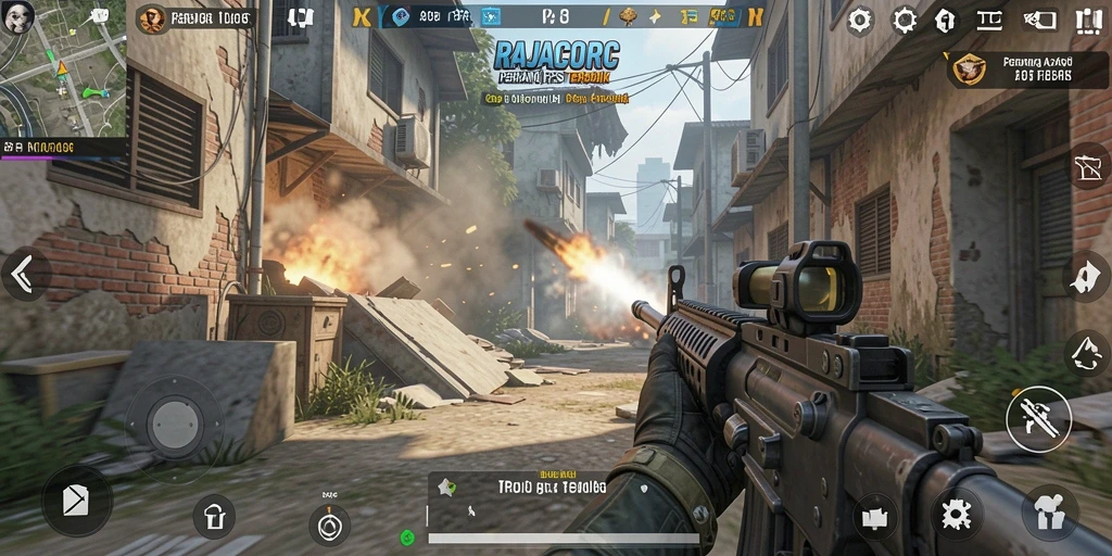 Screenshot gameplay RAJACORC menunjukkan aksi pertempuran yang intens.