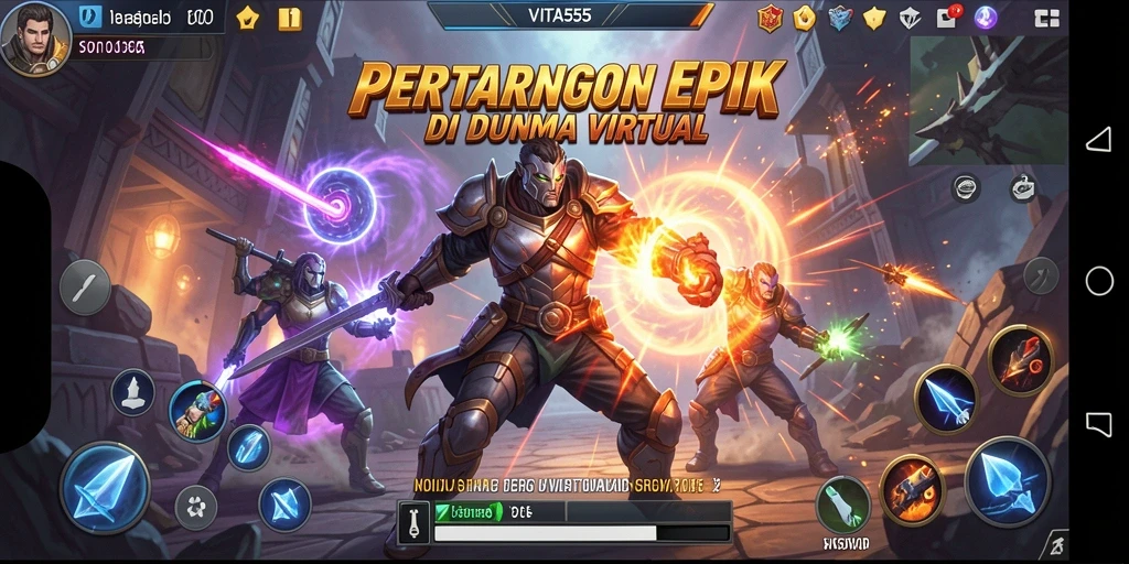 Tangkapan layar gameplay VITA555 dengan aksi pertarungan dinamis.